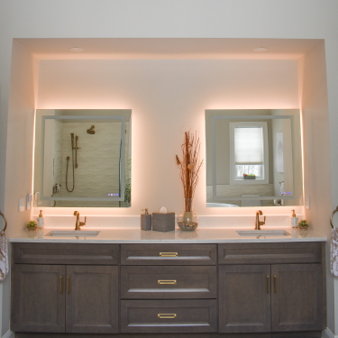 A remodeled bathroom double vanity
