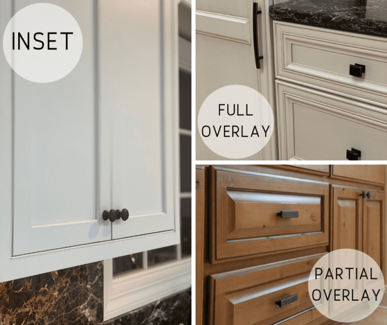 examples of inset, overlay, and full overlay cabinets